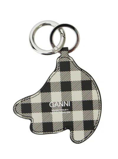 Ganni Multicolor Banana Shaped Keyring With Logo Lettering On The Front In Leather And Tech Fabric Woman In Metallic