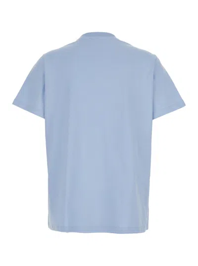 Ganni Light Blue Crewneck T-shirt With Maxi Logo On The Front In Cotton Woman