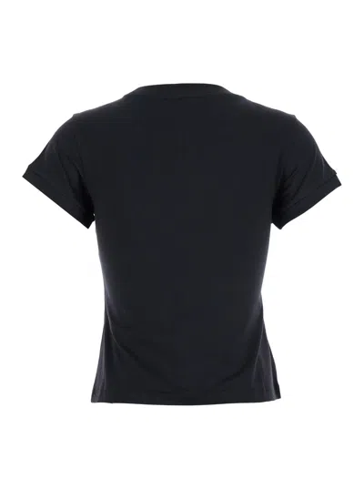 Ganni Women Black T-shirt With Round Neck And Maxi Logo On The Front In Cotton Woman