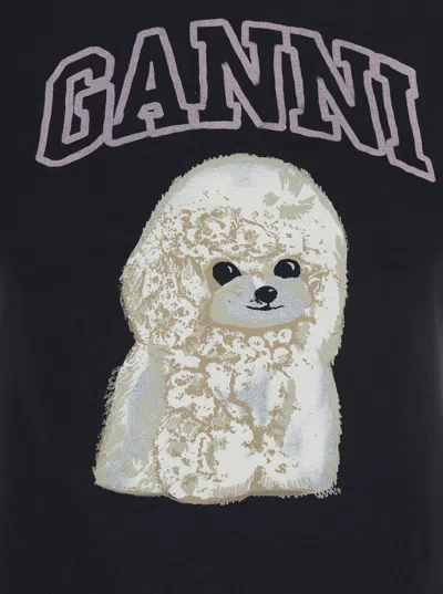 Ganni Women Black T-shirt With Round Neck And Maxi Logo On The Front In Cotton Woman
