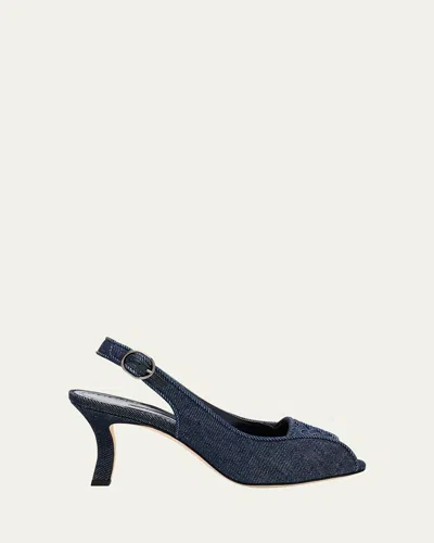 Manolo Blahnik Lonike Denim Slingback Sandals