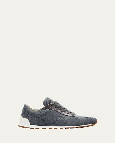 Brunello Cucinelli Suede Knit Slip-on Sneakers