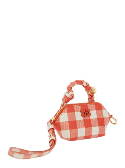 Ganni 'vichy' Red Nano Bag With Braided Handle And Logo Plaque