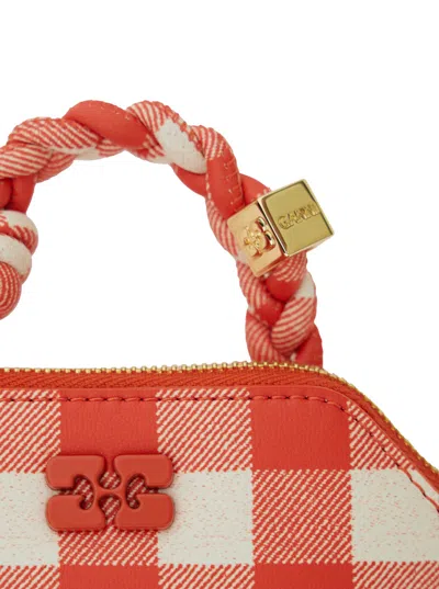 Ganni 'vichy' Red Nano Bag With Braided Handle And Logo Plaque
