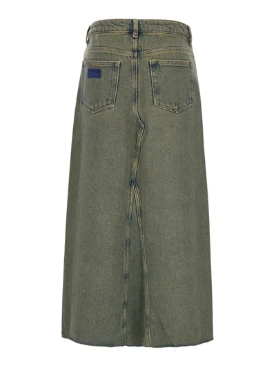 Ganni Maxi Grey Skirts With Slit At The Front In Denim Woman