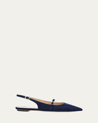 Stuart Weitzman Emilia Suede Mary Jane Slingback Ballerina Flats In Blue