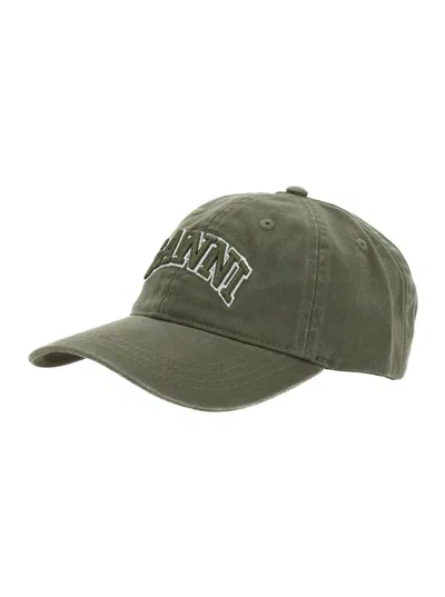 Ganni Washed Cotton Canvas Cap Emb