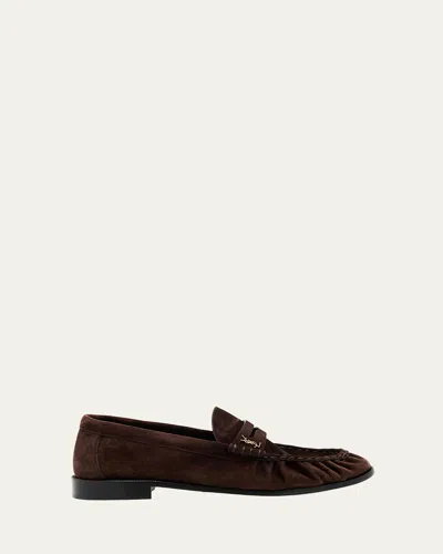 Saint Laurent Men's Suede Cassandre Penny Loafers