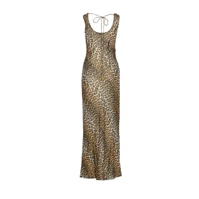 Ganni Animal Print Scoop Neckline Floor-length Dress In Brown