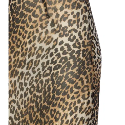 Ganni Animal Print Scoop Neckline Floor-length Dress In Brown