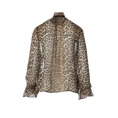 Ganni Printed Viscose Chiffon Tie String Shirt Shirts Animalier In Animal Print