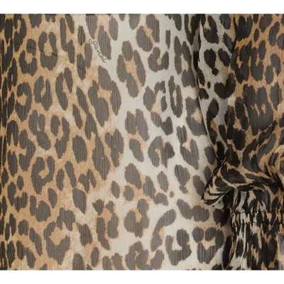 Ganni Printed Viscose Chiffon Tie String Shirt Shirts Animalier In Animal Print