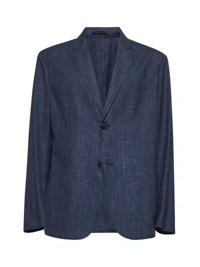 Giorgio Armani Men Blue Canvas Single-breasted Blazer In Blue
