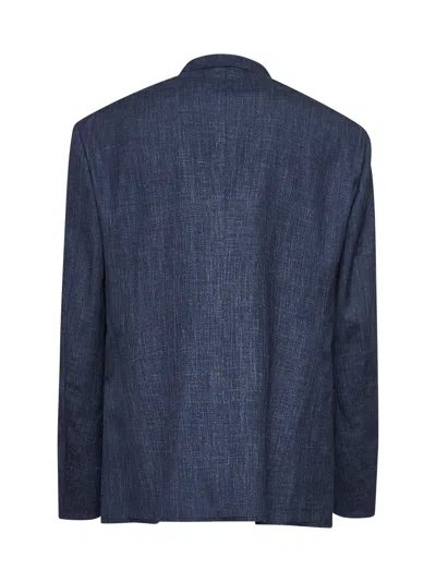 Giorgio Armani Men Blue Canvas Single-breasted Blazer In Blue