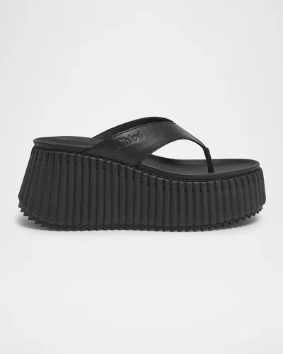Chloé Nama Platform Leather Thong Sandals