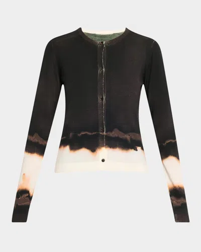 Jason Wu Collection Burned Stripe Wool Crewneck Cardigan
