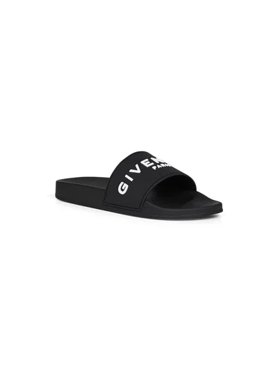 Givenchy Black Flat Slides With Logo In Polyurethane Man In Black
