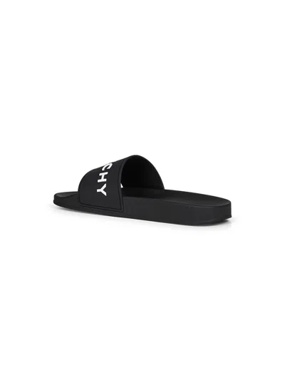 Givenchy Black Flat Slides With Logo In Polyurethane Man In Black