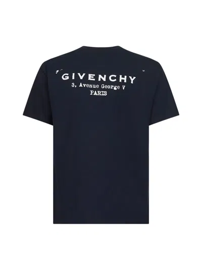 Givenchy Navy Cotton T-shirt With Bold White Logo Print In Blue
