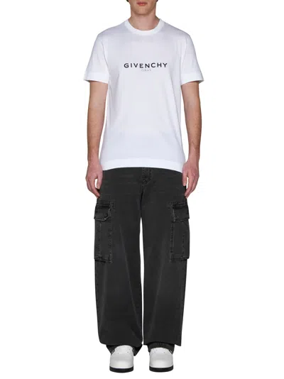 Givenchy White Crewneck T-shirt With Logo Print In Cotton Man In White