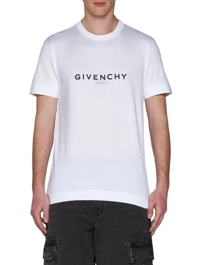 Givenchy White Crewneck T-shirt With Logo Print In Cotton Man In White