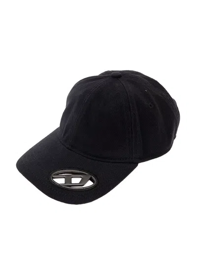 Diesel Black Baseball Cap With Oval D Cut-out In Cotton Man In Black