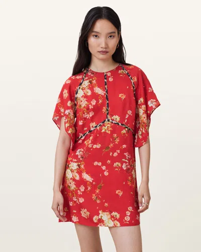 Allsaints Womens Armada Red Xena Floral-print Lyocell Mini Dress In Red