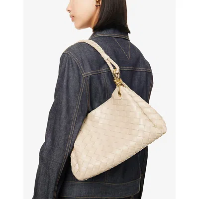 Bottega Veneta Womens Ecru-muse Brass Parachute Intrecciato Medium Leather Shoulder Bag In Multi