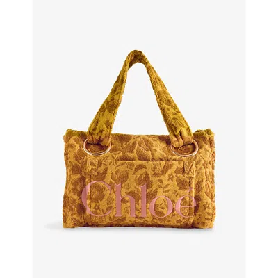 Chloé Womens Gold Khaki Large Plage Jacquard-terry Tote Bag