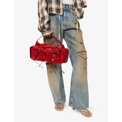 Acne Studios Multipocket Crinkle Patent Leather Top Handle Bag In Red