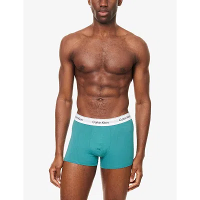 Calvin Klein Mens S/line Grey Lively Teal Icon Pack-of-three Stretch-cotton Trunks In White