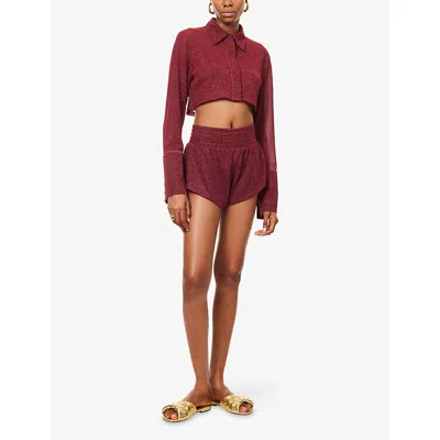 Oseree Womens Burgundy Lumière Cropped Woven Shirt In Burgundy