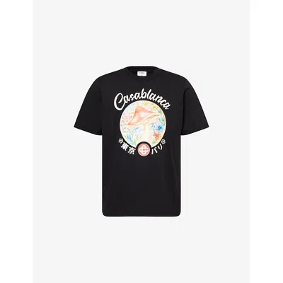 Casablanca Black Crewneck T-shirt With Logo On The Front In Cotton Man