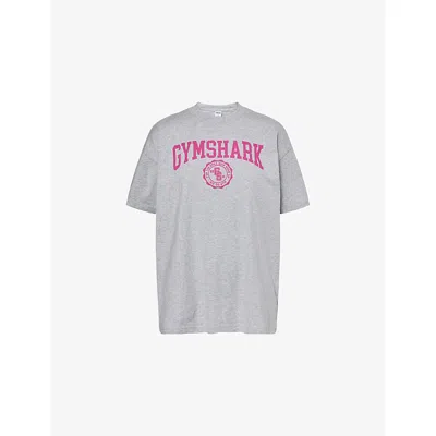 Gymshark Womens Grey Collegiate Graphic Oversized Cotton-jersey T-shirt Xs