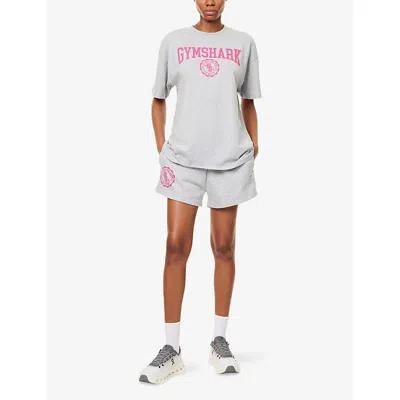 Gymshark Womens Grey Collegiate Graphic Oversized Cotton-jersey T-shirt Xs