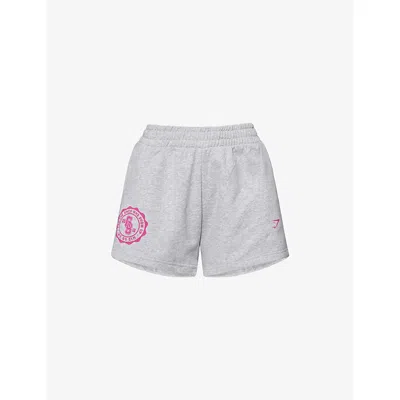 Gymshark Womens Grey Collegiate Graphic Fleece Cotton-jersey Shorts