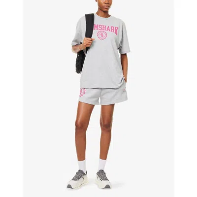 Gymshark Womens Grey Collegiate Graphic Fleece Cotton-jersey Shorts