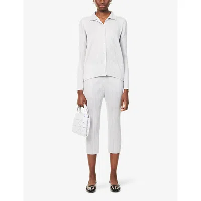 Issey Miyake Womens Light Gray Regular-fit Long-sleeves Knitted Shirt