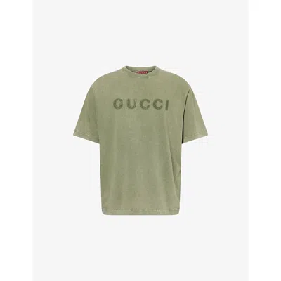 Gucci Mens New Forest Green Logo-print Crewneck Cotton-jersey T-shirt