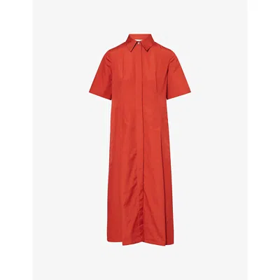 Vince Womens Brick Rose Pleated Short-sleeves Cotton-poplin Midi Dress Xs
