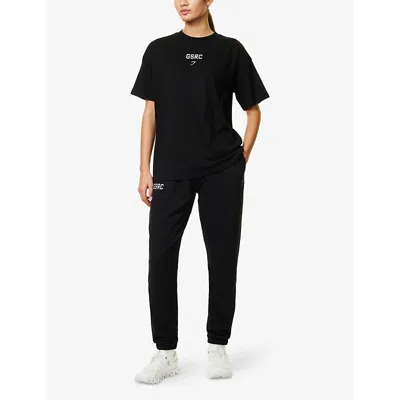 Gymshark Womens Gs Black Running Graphic Cotton-jersey Jogging Bottoms