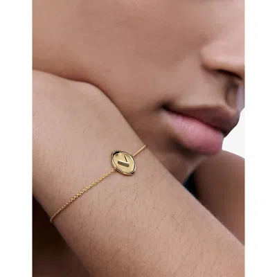 Monica Vinader Womens Initial V Stamp 18ct Yellow Gold Vermeil Chain Bracelet
