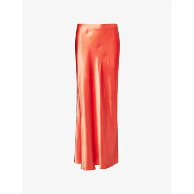 Vince Womens Burnt Orchid Flared-hem Crinkle-texture Satin Midi Skirt