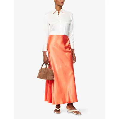 Vince Womens Burnt Orchid Flared-hem Crinkle-texture Satin Midi Skirt