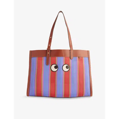 Anya Hindmarch Womens Medium Red E/w Eyes Striped Mesh Tote Bag