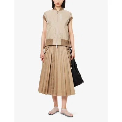 Sacai Womens Beige Relaxed-fit Round-neck Shell Vest