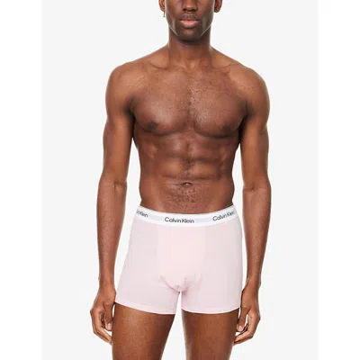 Calvin Klein Mens Blk Snow Heather Pink Icon Relaxed-fit Pack-of-three Stretch-cotton Trunks In White