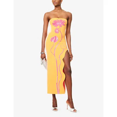Ph5 Womens Orange Pink Iris Shoulder Straps Knitted Maxi Dress