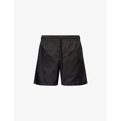 Gucci Cotton And Silk Bermuda Shorts With Allover Gg Logo In Black