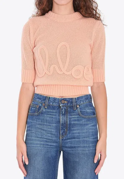 Chloé Logo Embroidered Wool-blend Knit Top